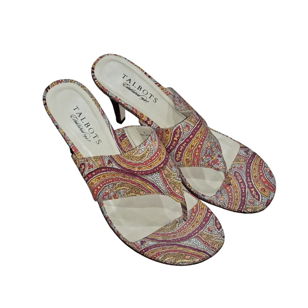 Talbots Drama Women's Paisley Heeled Sandals Slip On Shoes Size 8 M